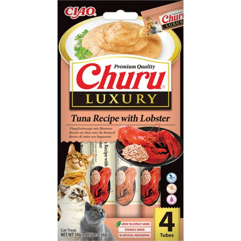 Ласощі INABA CIAO Churu Luxury вершковий мус з тунцем та омаром для котів, 4 шт по 14 г