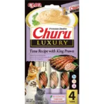 Ласощі INABA CIAO Churu Luxury вершковий мус з тунцем та королівськими креветками для котів, 4 шт по 14 г