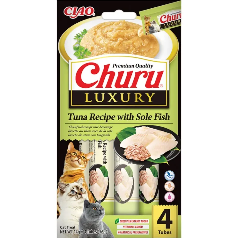 Ласощі INABA CIAO Churu Luxury вершковий мус з тунцем та морським язиком для котів, 4 шт по 14 г