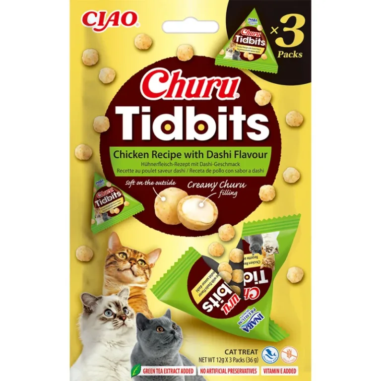 Ласощі INABA Churu Tidbits запечені кульки з куркою та бульйоном даші для котів, 3 шт по 12 г