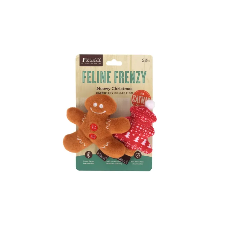 Набір іграшок для котів P.L.A.Y. Feline Frenzy «Імбирний чоловічок та Різдвяна ялинка», 2 шт