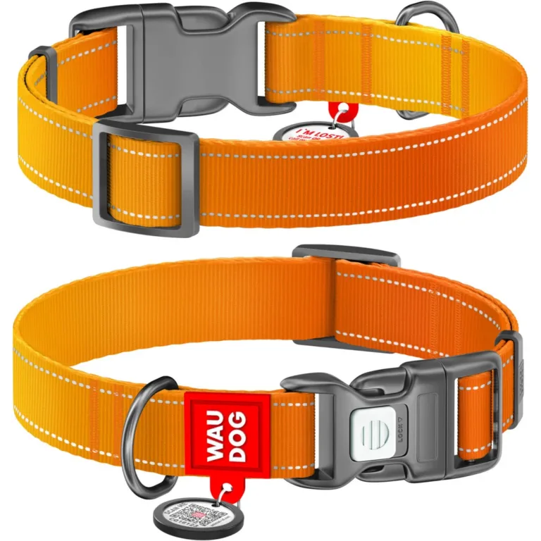 Нашийник для собак Waudog Nylon Mono нейлоновий з QR-паспортом, світловідбивний, пластиковий фастекс, помаранчевий