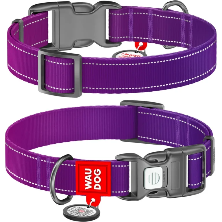 Нашийник для собак Waudog Nylon Mono нейлоновий з QR-паспортом, світловідбивний, пластиковий фастекс, фіолетовий