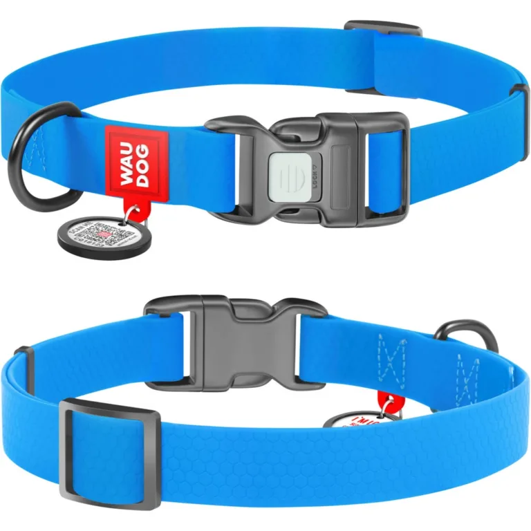 Нашийник для собак Waudog Waterproof водостійкий з QR-паспортом, пластикова пряжка-фастекс, блакитний