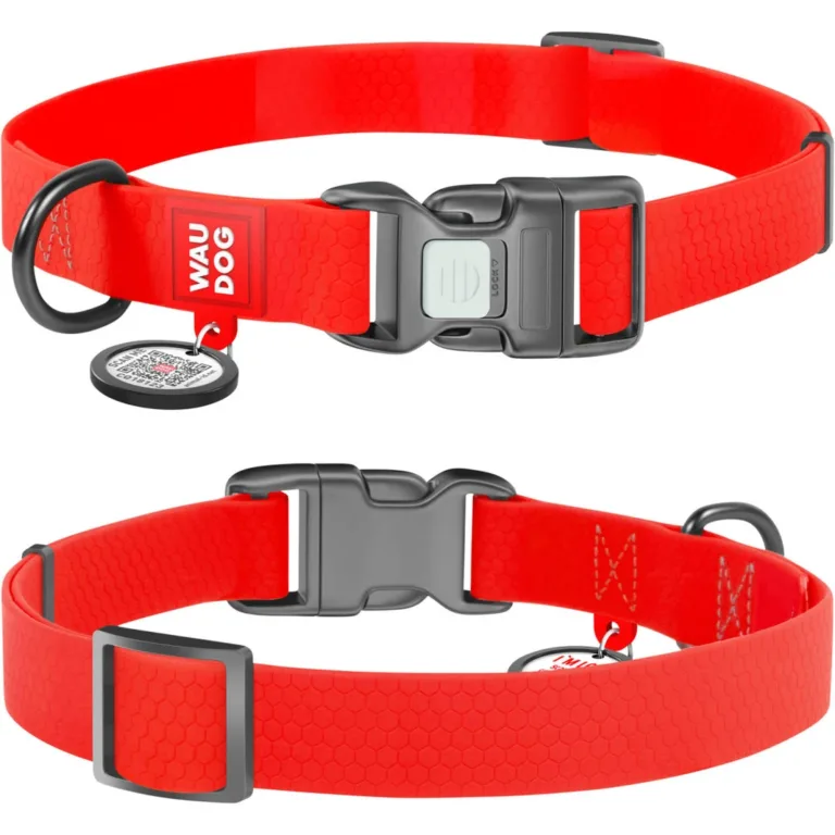 Нашийник для собак Waudog Waterproof водостійкий з QR-паспортом, пластикова пряжка-фастекс, червоний