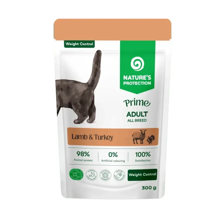 Вологий корм Nature's Protection Prime Weight Control з ягням та індичкою для котів