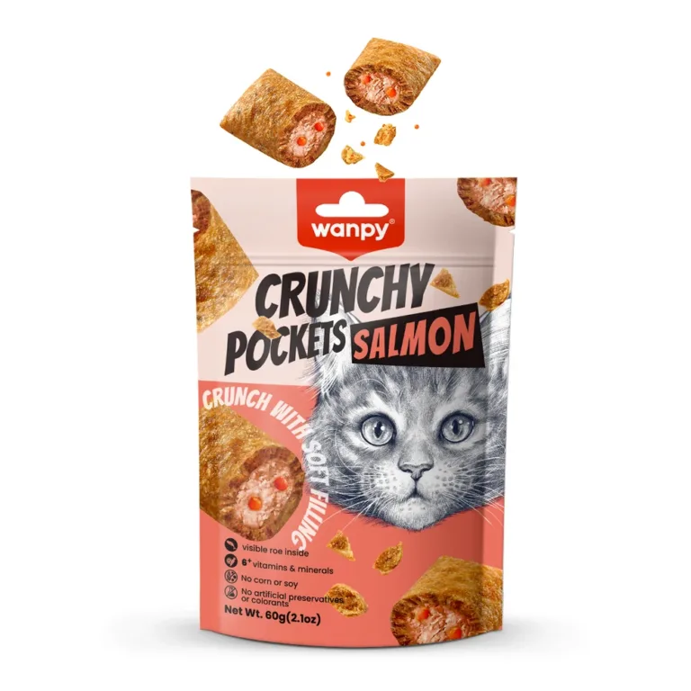Хрусткі ласощі для котів Wanpy Crunchy Pockets з лососем та ікрою, 70 г