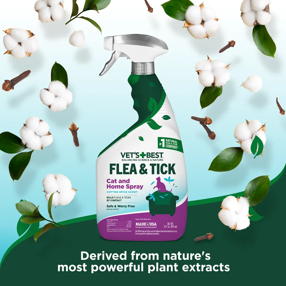 Спрей Vet’s Best Flea & Tick Home Cotton Spice (гвоздика і бавовна) від бліх і кліщів для котів і дому, 945 мл