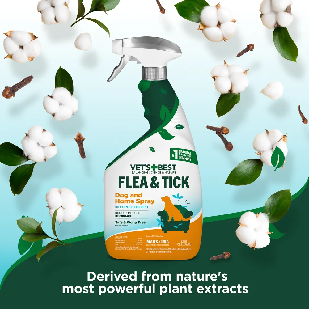 Спрей Vet’s Best Flea & Tick Home Cotton Spice (гвоздика і бавовна) від бліх і кліщів для собак і дому, 945 мл