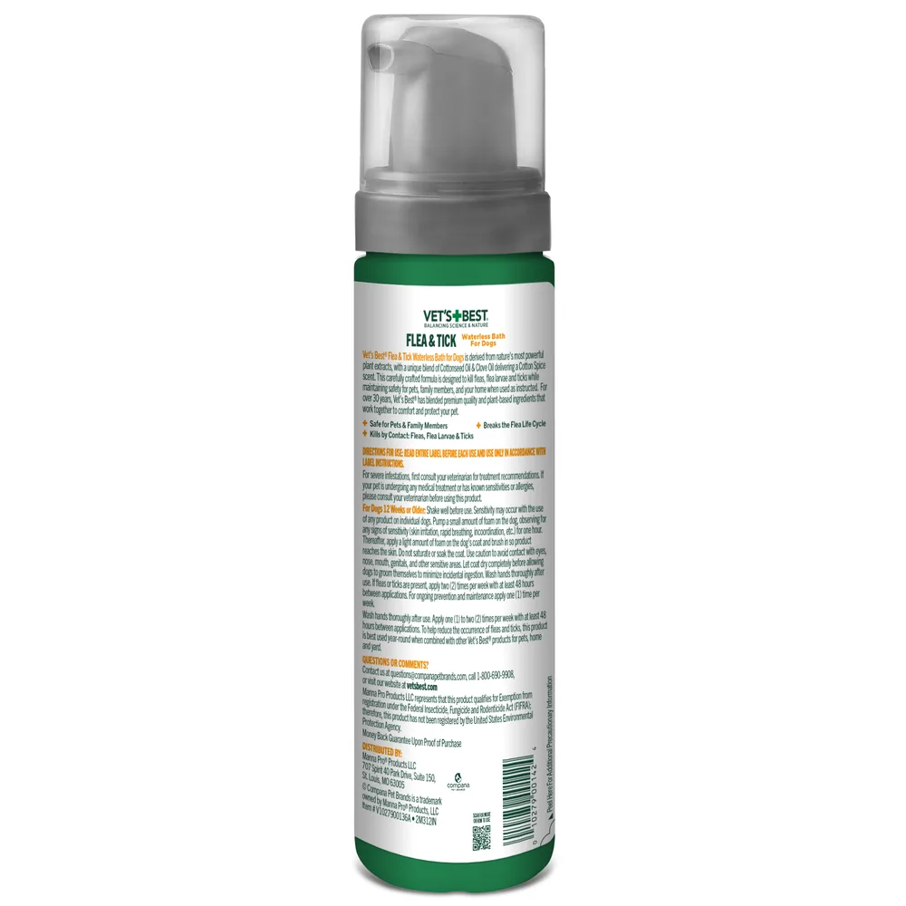 Піна Vet’s Best Flea & Tick Waterless Bath Cotton Spice від бліх і кліщів для собак, 236 мл