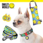 Набір для собак WAUDOG SMILEY WORLD, малюнок "Смайли на блакитному" (нашийник/повідець/іграшка/QR-адресник)