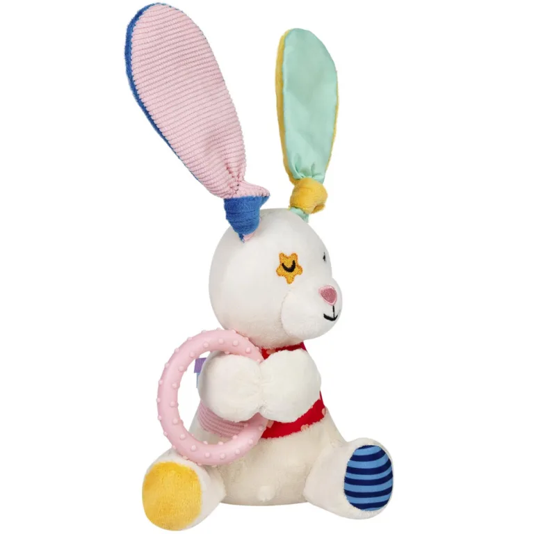 Іграшка для собак Зайчик з кільцем та пищалкою GiGwi Plush, текстиль, термопластична гума, 16 см