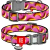 Нашийник для собак нейлоновий WAUDOG Nylon з QR-паспортом, малюнок «Банани на рожевому», пластиковий фастекс
