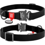 Нашийник для собак Waudog Waterproof водостійкий з QR-паспортом, металева пряжка-фастекс, чорний