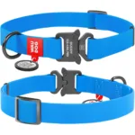 Нашийник для собак Waudog Waterproof водостійкий з QR-паспортом, металева пряжка-фастекс, блакитний
