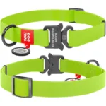 Нашийник для собак Waudog Waterproof водостійкий з QR-паспортом, металева пряжка-фастекс, салатовий