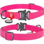 Нашийник для собак Waudog Waterproof водостійкий з QR-паспортом, металева пряжка-фастекс, рожевий