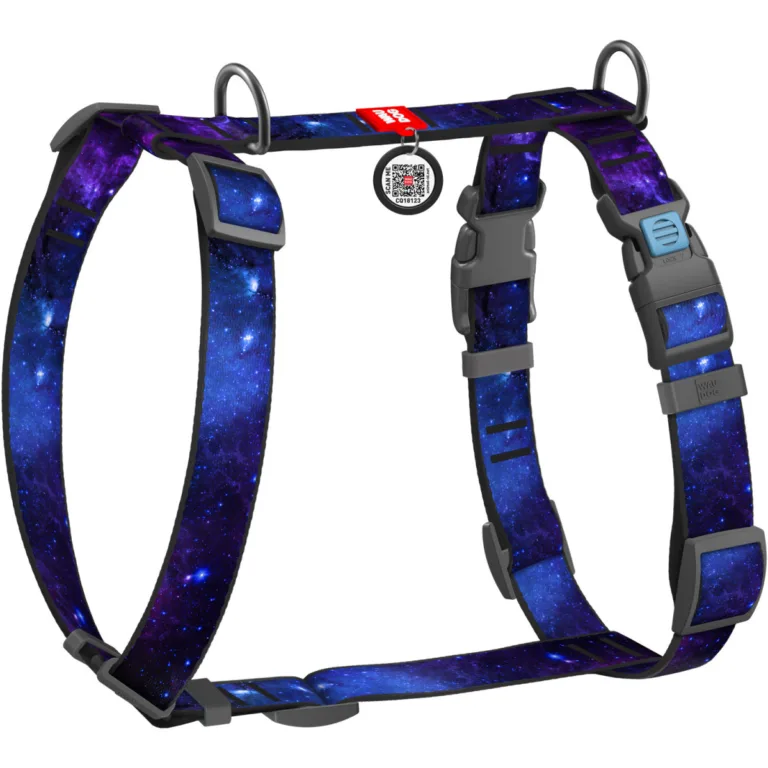 Шлея для собак анатомічна H-подібна WAUDOG Nylon з QR-паспортом, малюнок «NASA21»