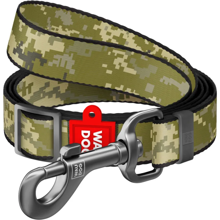 Повідець для собак нейлоновий WAUDOG Nylon, малюнок "Мілітарі", регульований, 152-183 см
