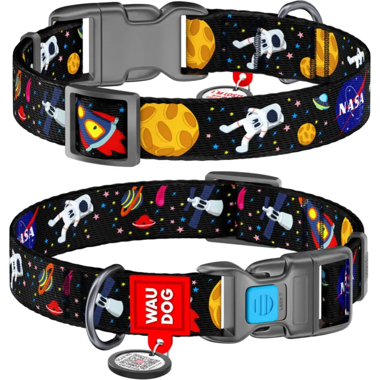 Нашийник для собак нейлоновий WAUDOG Nylon з QR-паспортом, малюнок «NASA», пластиковий фастекс