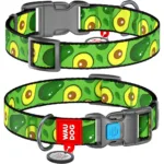 Нашийник для собак нейлоновий WAUDOG Nylon з QR-паспортом, малюнок «Авокадо», пластиковий фастекс