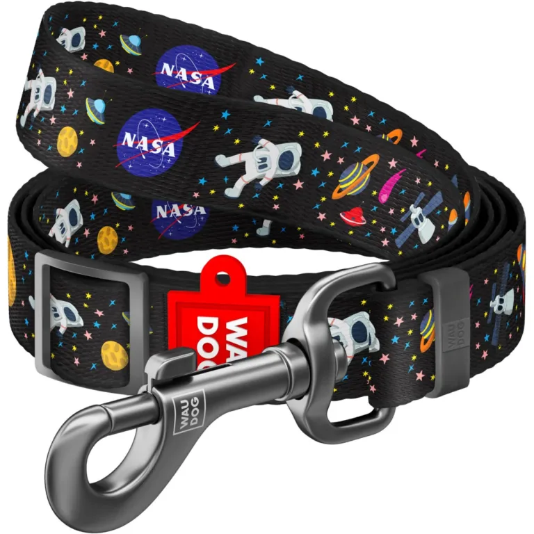 Повідець для собак нейлоновий WAUDOG Nylon, малюнок "NASA", регульований, 152-183 см