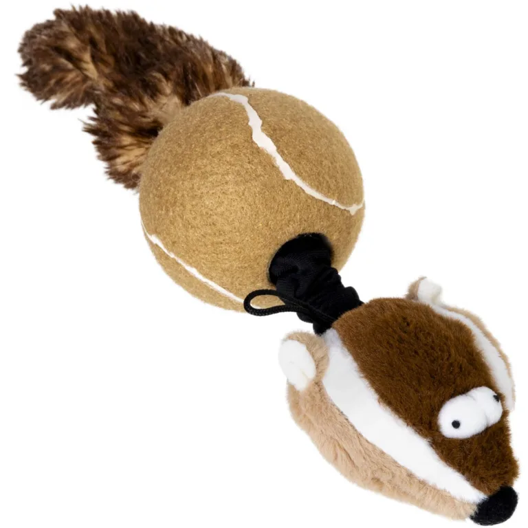 Іграшка для собак Борсук з 2-ма пищалками GiGwi Catch & fetch, штучне хутро, тенісна гума, мотузка, 32 см