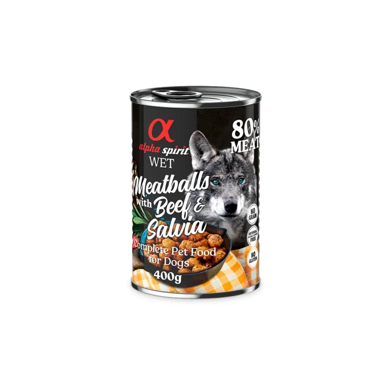 Вологий корм для дорослих собак Alpha Spirit Meatballs з яловичиною та шавлією, 400 г