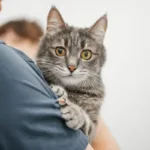 Людина тримає на руках сірого смугастого кота