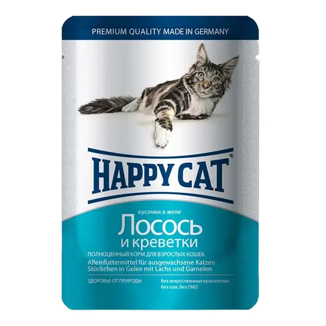 Вологий корм Happy Cat з лососем і креветкою для котів, 100 г