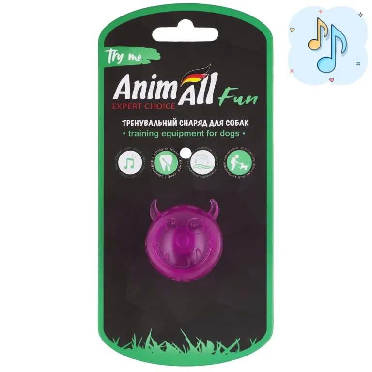 Іграшка AnimAll Fun м'яч чортик з пищалкою для собак, фіолетовий