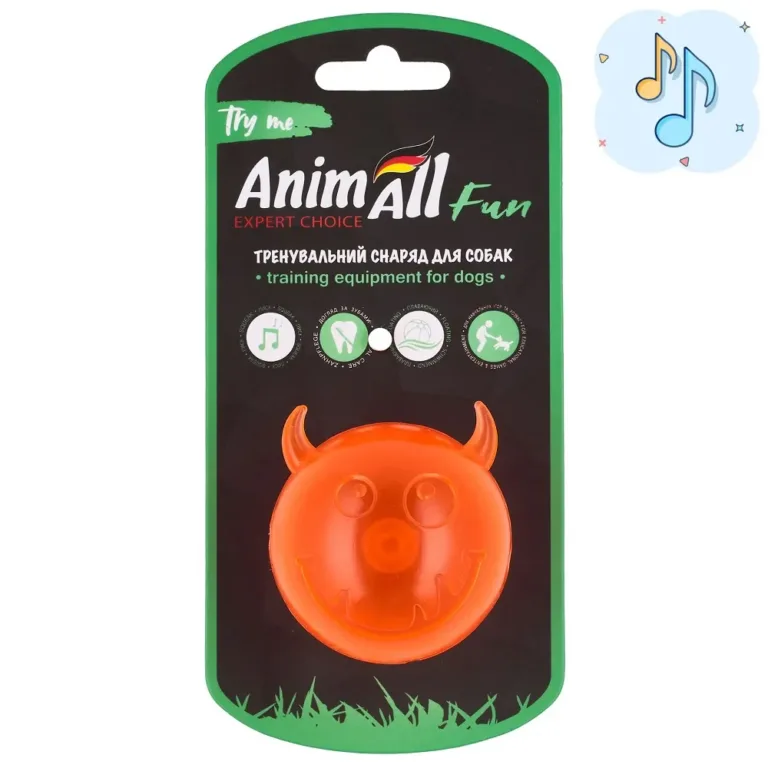 Іграшка AnimAll Fun м'яч чортик з пищалкою для собак, 65 мм, помаранчевий