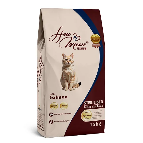 Сухий корм HowMeow для стерилізованих котів з лососем, з пробіотиком, 15 кг