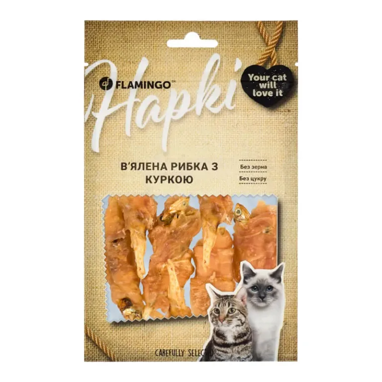 Ласощі Flamingo в’ялена рибка з куркою для котів, 50 г