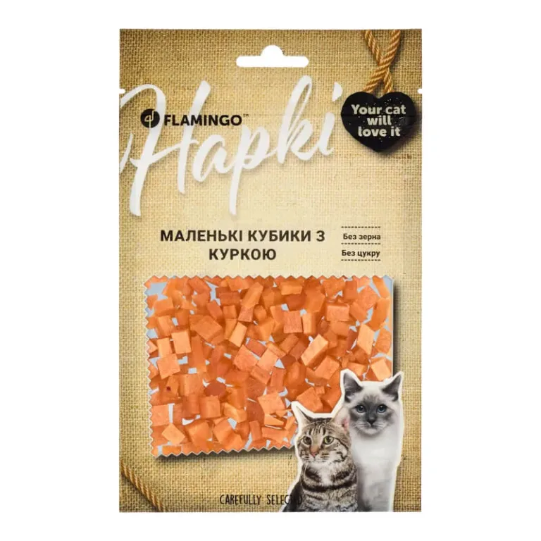 Ласощі Flamingo маленькі кубики з куркою для котів, 50 г
