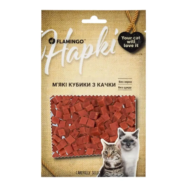 Ласощі Flamingo м’які кубики з качкою для котів, 50 г