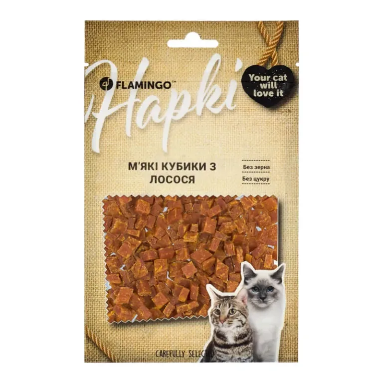 Ласощі Flamingo м’які кубики з лососем для котів, 50 г