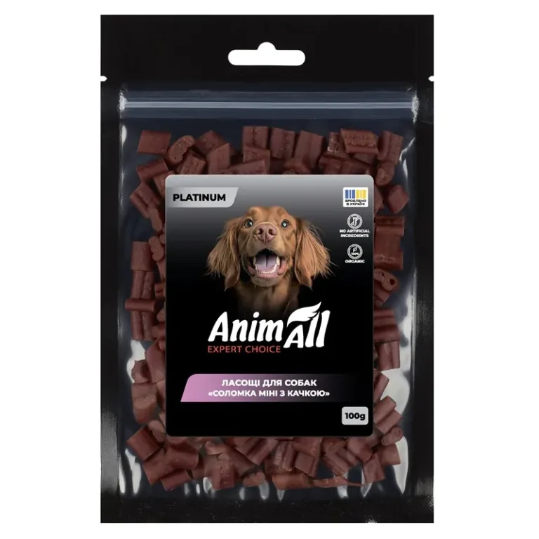 Ласощі для собак AnimAll PLATINUM соломка міні з качкою