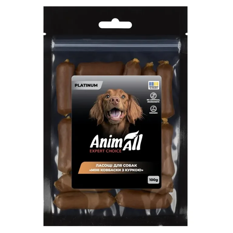 Ласощі для собак AnimAll PLATINUM міні ковбаски з куркою