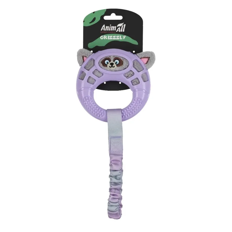 Іграшка AnimAll GrizZzly Єнот зі шнуром для собак, 29 см, фіолетова