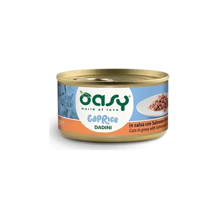 Вологий корм для котів OASY Caprice шматочки з куркою та лососем, 85 г