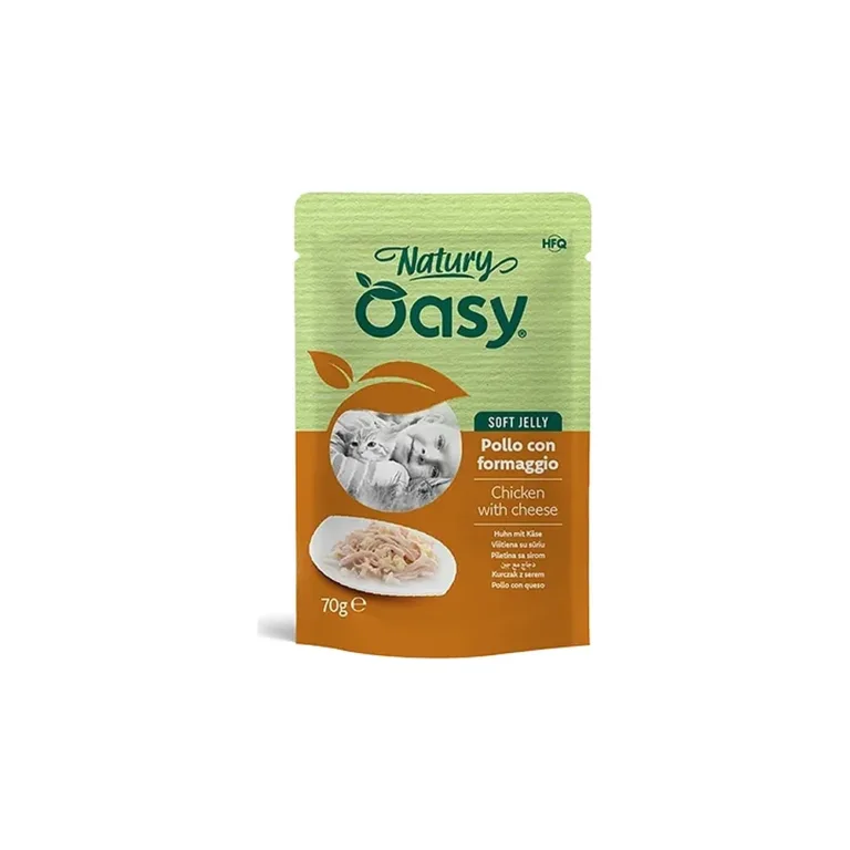 Вологий корм для котів OASY Natury Soft Jelly з куркою та сиром у желе, пауч 70 г