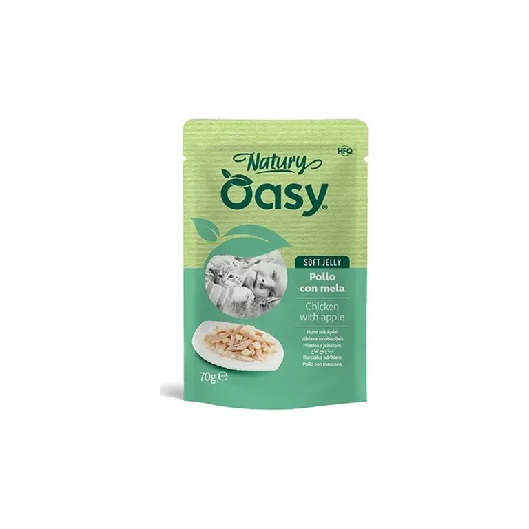 Вологий корм для котів OASY Natury Soft Jelly з куркою та яблуком у желе, пауч 70 г