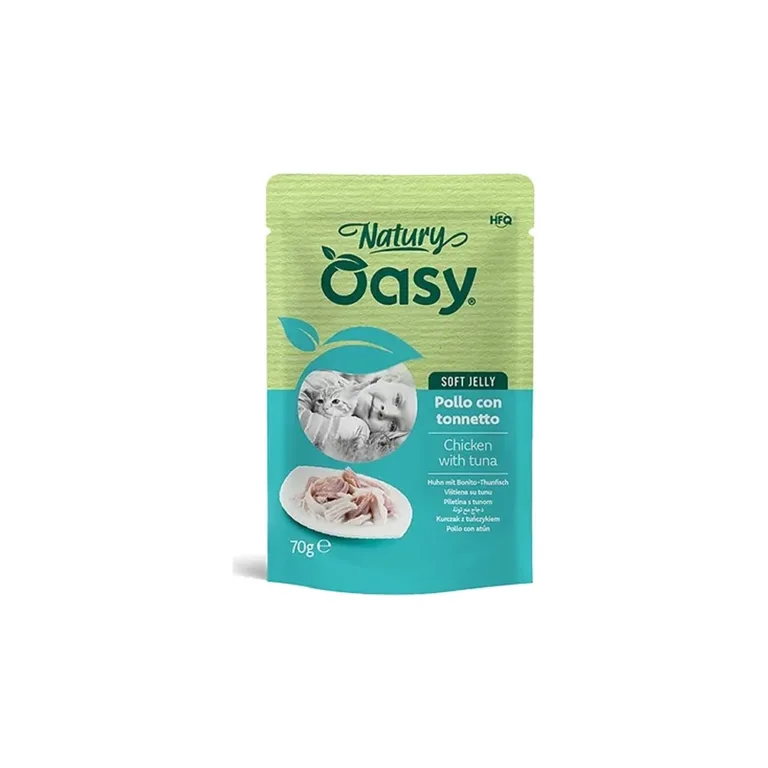 Вологий корм для котів OASY Natury Soft Jelly з куркою та тунцем у желе, пауч 70 г