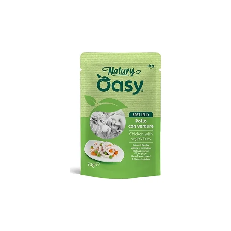 Вологий корм для котів OASY Natury Soft Jelly з куркою та овочами у желе, пауч 70 г
