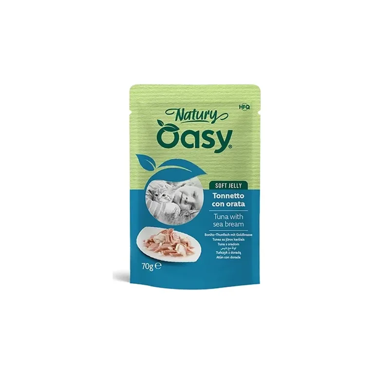 Вологий корм для котів OASY Natury Soft Jelly з тунцем та дорадою у желе, пауч 70 г
