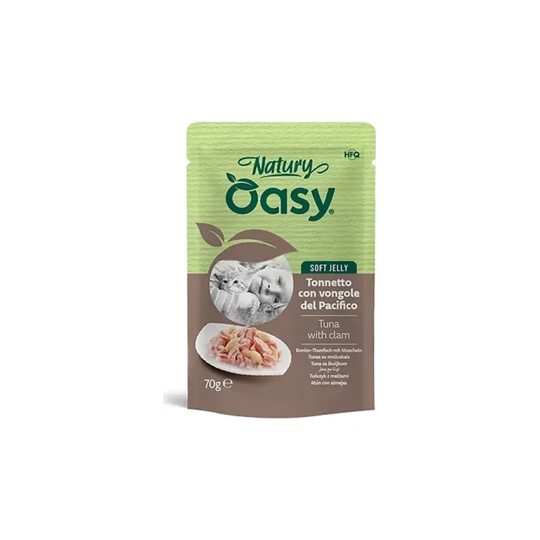 Вологий корм для котів OASY Natury Soft Jelly з тунцем та молюсками у желе, пауч 70 г