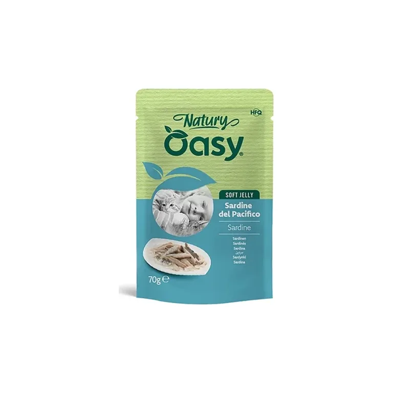 Вологий корм для котів OASY Natury Soft Jelly із сардинелою у желе, пауч 70 г