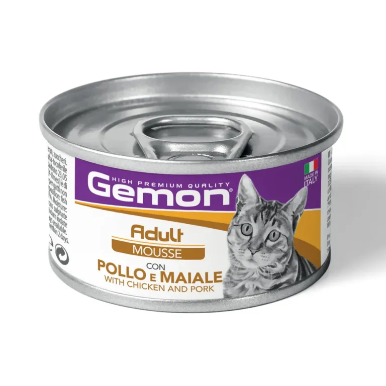 Вологий корм для котів Gemon Cat Adult мус з куркою та свининою, 85 г