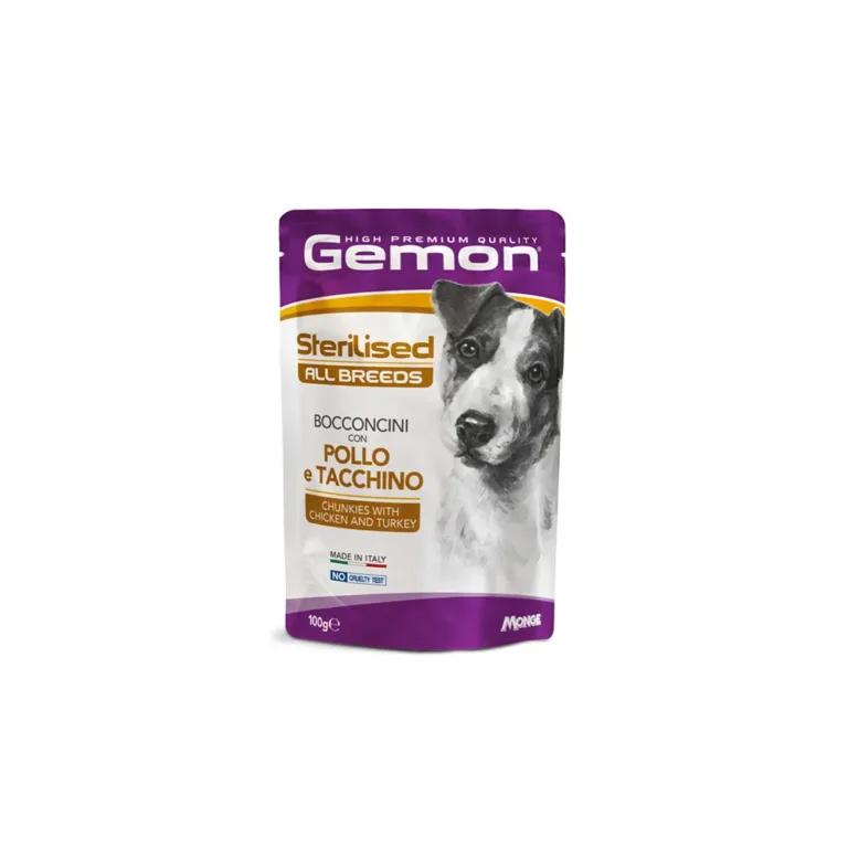 Вологий корм для стерилізованих собак Gemon Dog Sterilised шматочки з куркою та індичкою, 100 г